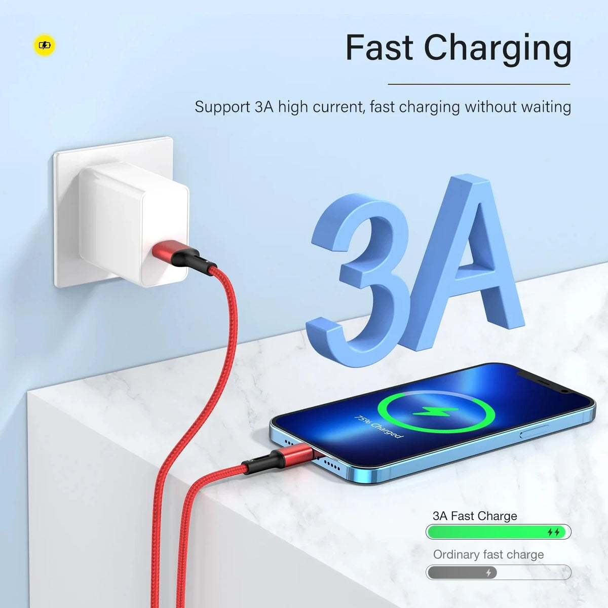 Quick Charge USB Cable For iPhone 12 13 14 11 Pro X Max 6 7 8 Plus 5 SE iPad Origin Mobile Phone Cord Data Charger Wire 3m