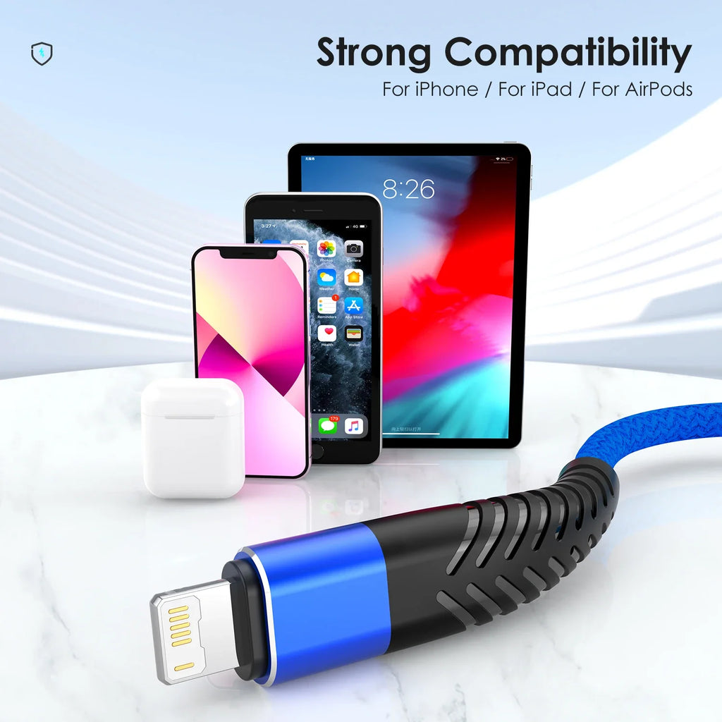 3A USB Cable For iPhone 14 13 12 11 Pro Max X XR SE 6s 7 8 Plus 1m 2m 3m Lead Mobile Phone Fast Charging Cord Data Charger Wire
