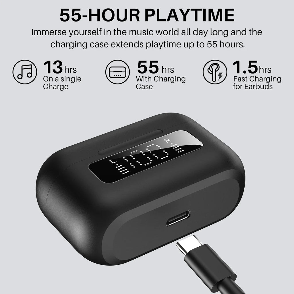 TOZO NC3 Wireless Earbuds 45dB Noise Cancelling Bluetooth Headphones TWS Earphones LED Display Power 32 EQs Support APP