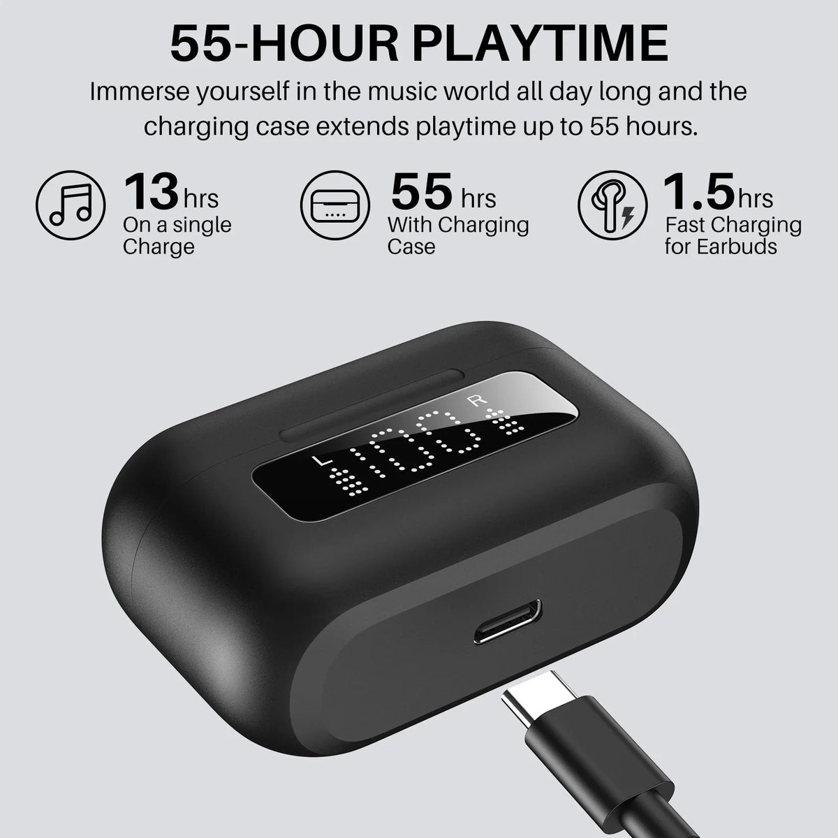 TOZO NC3 Wireless Earbuds 45dB Noise Cancelling Bluetooth Headphones TWS Earphones LED Display Power 32 EQs Support APP