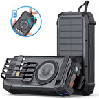 30000mAh Hand Crank Solar Power Bank Magnetic Wireless 22.5W Fast Charging for Airpods iWatch for iPhone 16 Powerbank with Light