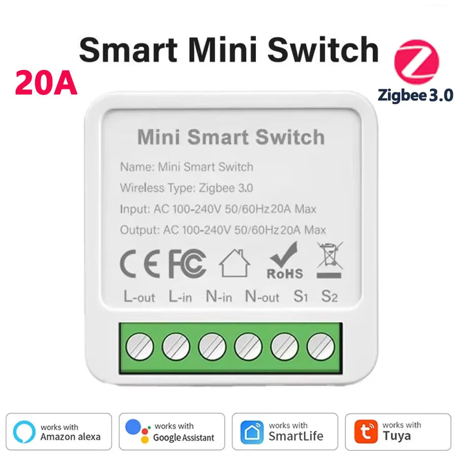 Smart WiFi/Zigbee 3.0 Mini Smart Switch For Tuya 16A/20A 2-Way Control Breaker Timer Relay Module APP Control Alexa Google Home
