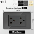 118 Series 118*75mm Tempered Glass US Thai Wall Socket Dual USB Type-C Ports Light Switch Smart Home Appliance 110V Home Office
