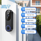1080p Wireless Wi-Fi Video Doorbell Camera with Two-Way Audio, Night Vision, Cloud Storage, AI Motion Detection, 2.4GHz Wi-Fi