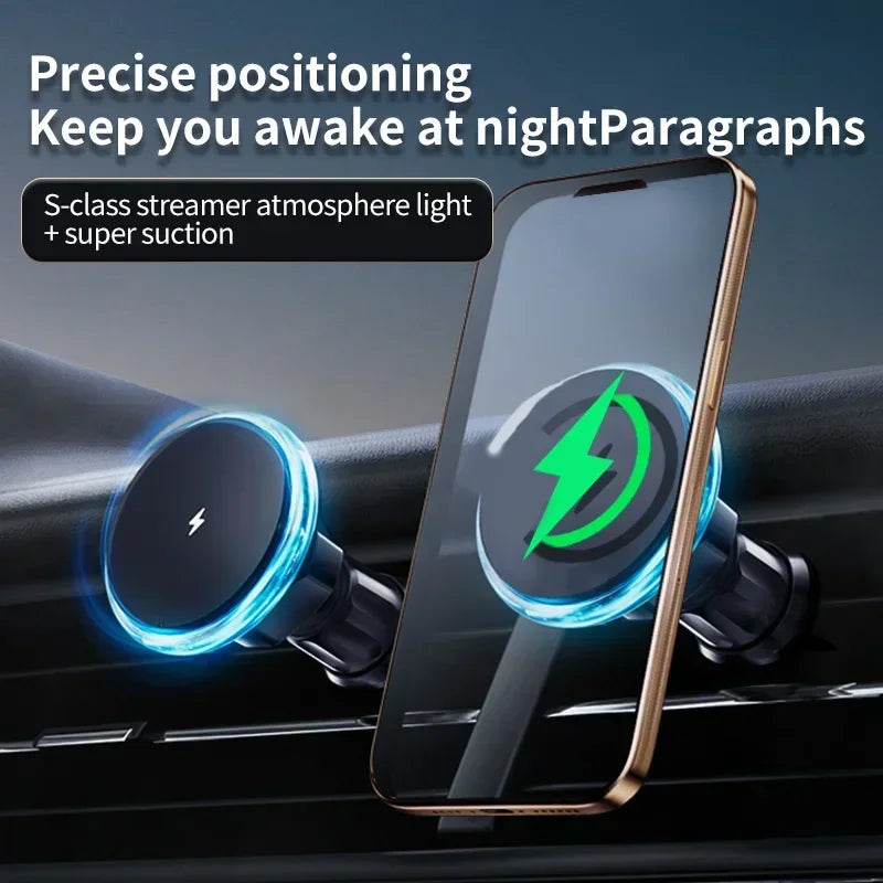 Magnetic Car Wireless Charger LED Light Car Phone Holder Stand for iPhone 15 14 13 12 Pro Max Car Chargers Fast Charging Station