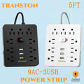 power strip Power Outlet with Surge Protector, 9 ac, 3 USB Ports, 5-Foot Extension Cord, Quick Charge, for Home and Office