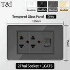 118 Series 118*75mm Tempered Glass US Thai Wall Socket Dual USB Type-C Ports Light Switch Smart Home Appliance 110V Home Office