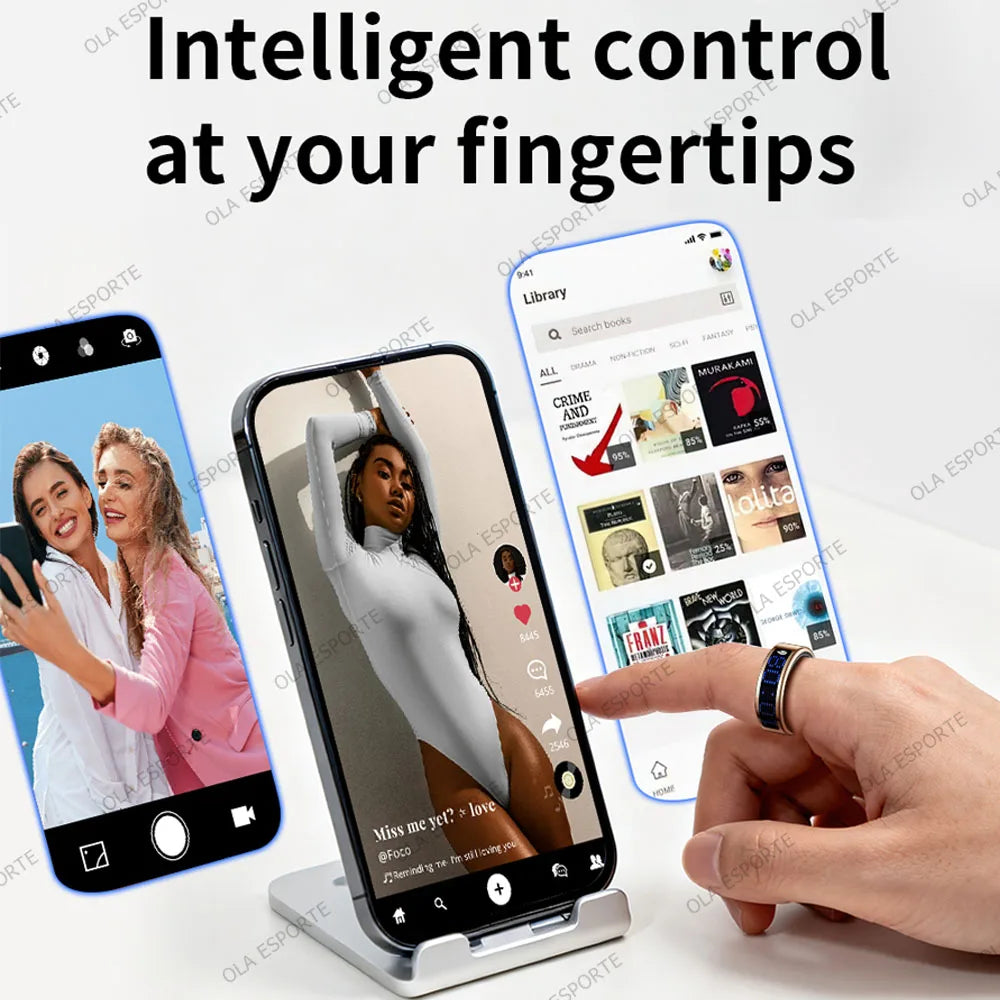 2026 Smart Ring Men Women LED Display Screen Heart Rate Blood Oxygen Monitor 5ATM Waterproof Multi Sports Mode Gifts For Android