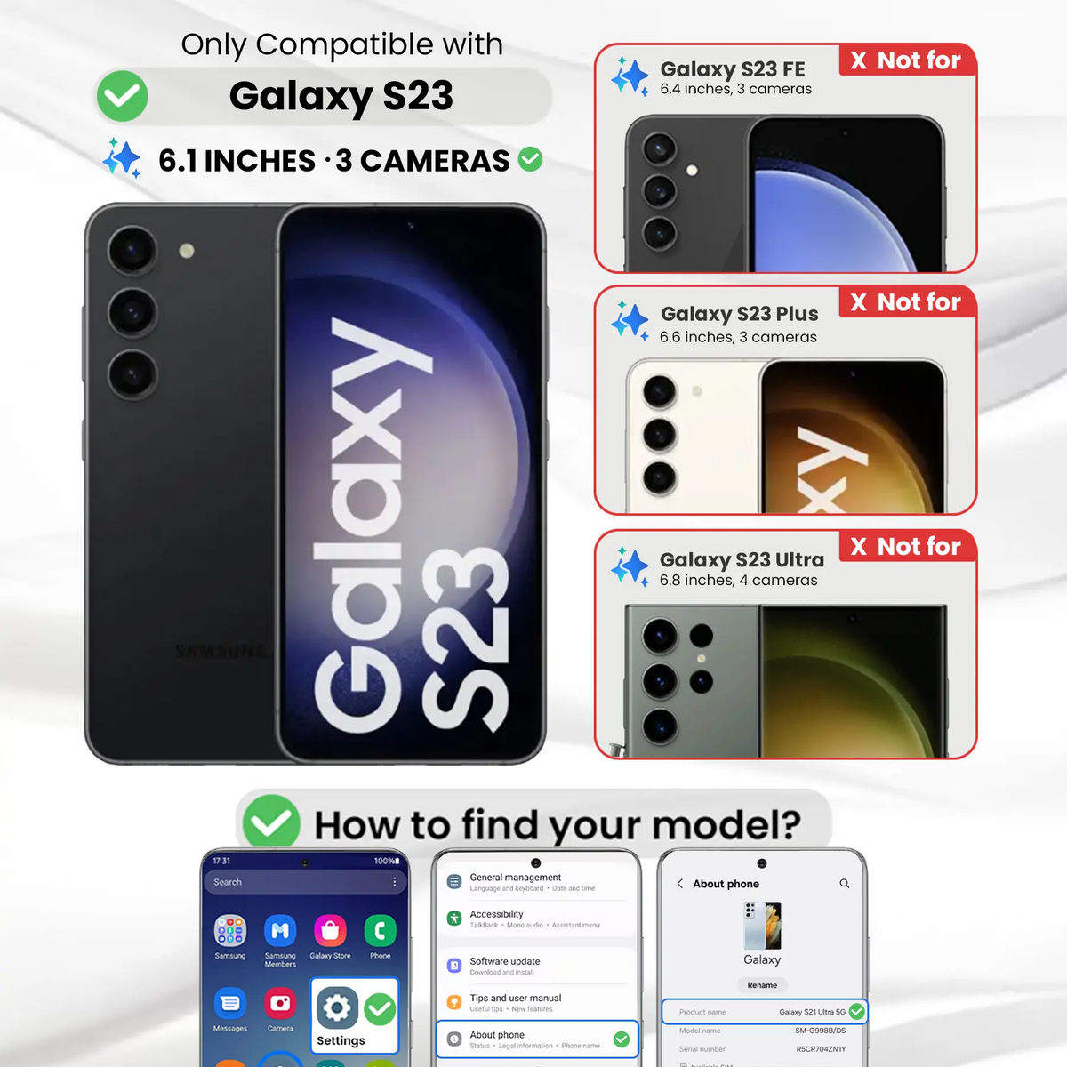 Entronix Clear Screen Protector Compatible with Galaxy S23 - 3-Piece Combo