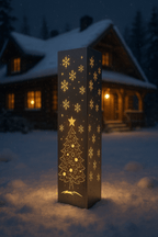 Enchanted Evergreen Solar Pillar - Steel Christmas Tree Solar Light