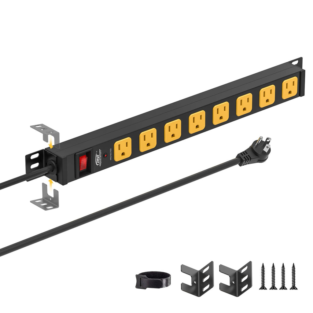 CRST 8-Outlet Mountable Metal Power Strip | 4-Way Bracket Mount, 2100J