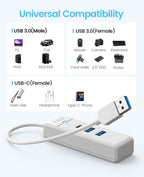 ORICO USB C Hub 3-Port USB 3.1 to USB 3.0 Adapter White 0.5ft Cable
