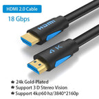 4K HDMI Cable HDMI 2.0 Ultra HD Audio Wire HDMI Splitter Digital Cord High Speed 18Gbps HDMI 2.0 Cable 4K HDR 2160P For TV  Projector Laptops Gaming