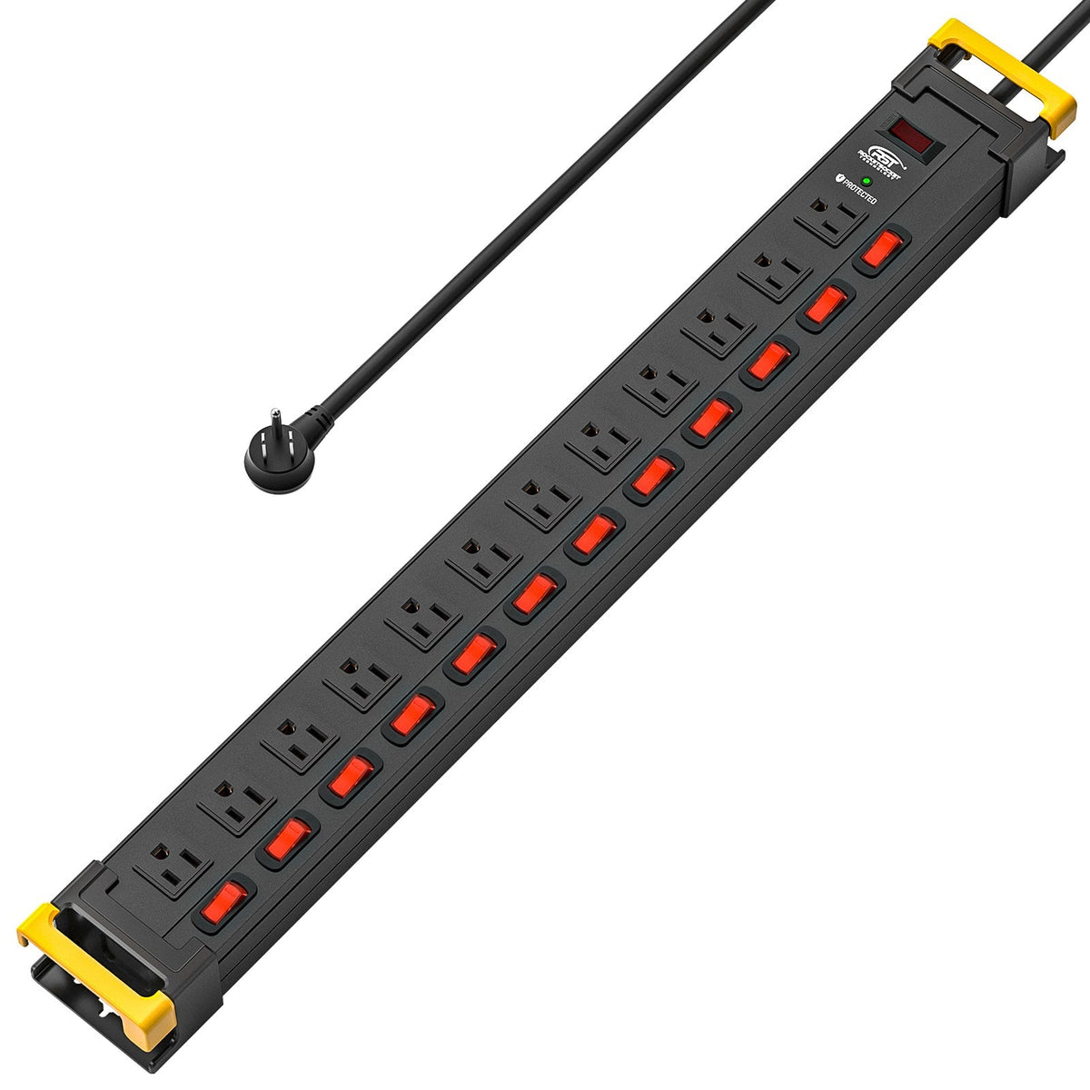 12-Outlet Heavy Duty Power Strip with Individual Switches – 1020J Surge Protector, 9FT Cord, Wall Mountable