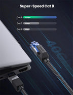 Elegant Black Ethernet Cable CAT8 40Gbps 2000MHz CAT 8 Networking Nylon Braided Internet LAN Network Cable With Gold Silver Plated RJ45 Connector Cord For Router TV