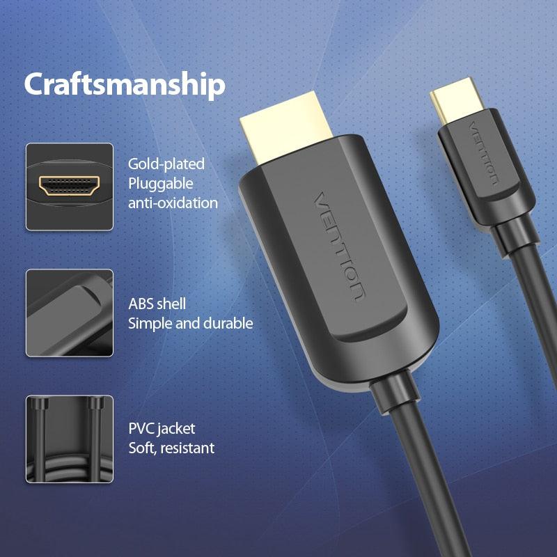 USB C To HDMI Cable 4K Type C HDMI  Adapter High Speed Gold Plated Connectors Ethernet Audio Return Video 4K Full HD For Laptop Mobile Phone