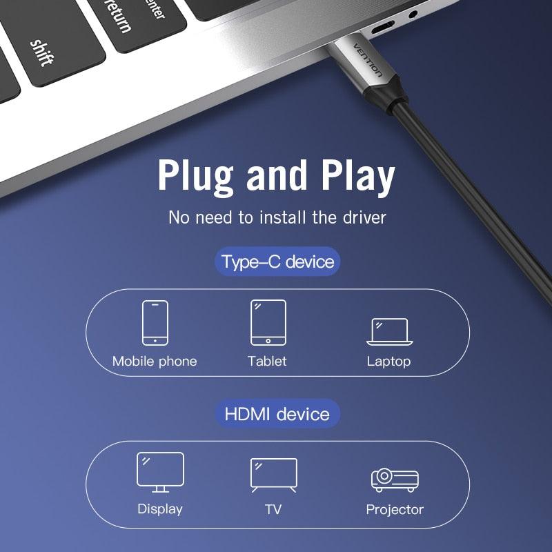 USB C To HDMI Cable 4K Type C HDMI  Adapter High Speed Gold Plated Connectors Ethernet Audio Return Video 4K Full HD For Laptop Mobile Phone