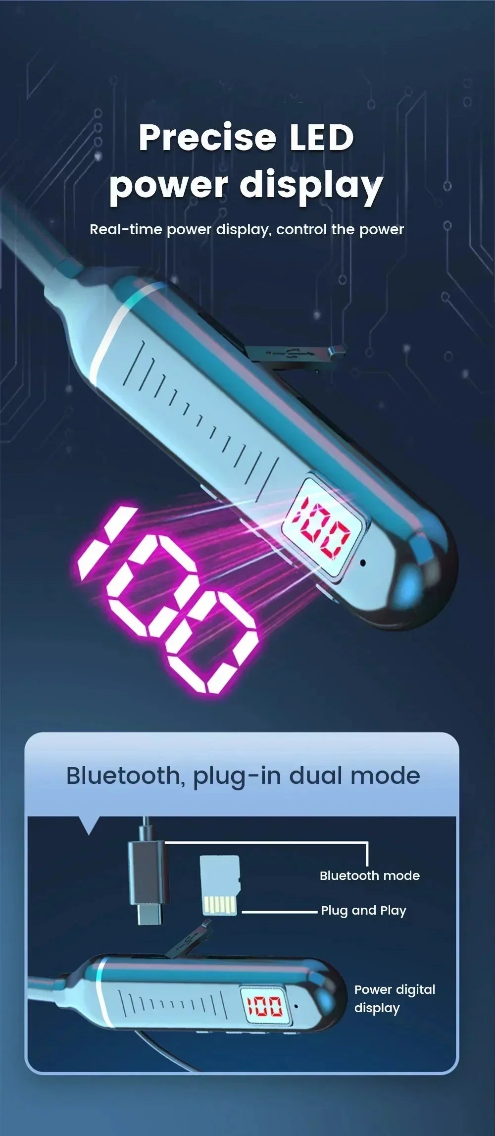 Wireless Neckband Headphones | Bluetooth 5.2 Earphones with Noise Cancelling and LED Display